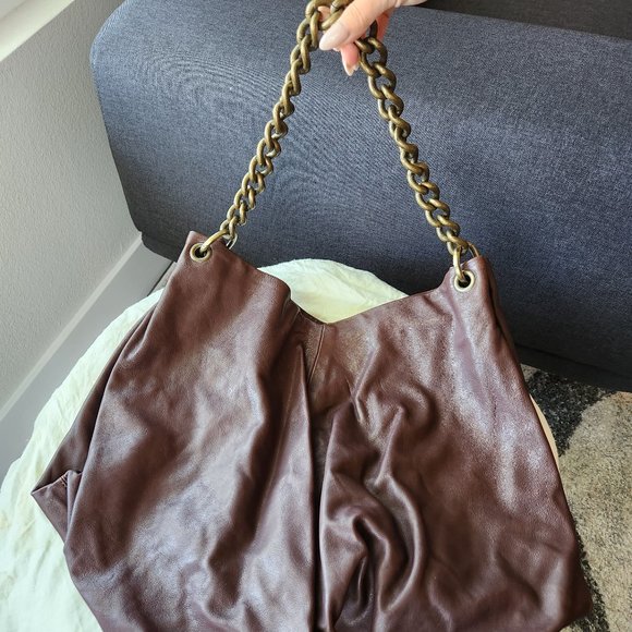 NEGRI FIRENZE NEW Leather Brown Bag with Chain - Picture 7 of 7